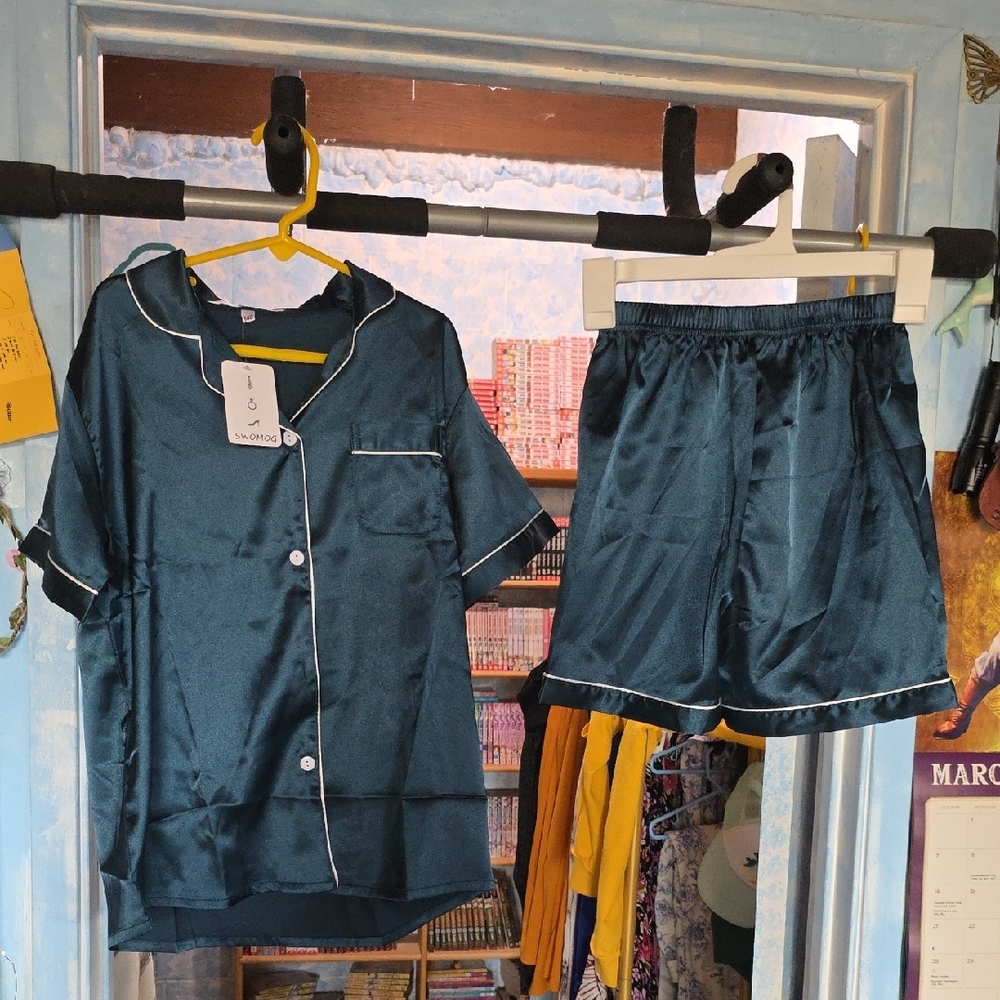 Blue Satin Pajama Set Luxurious Sleepwear